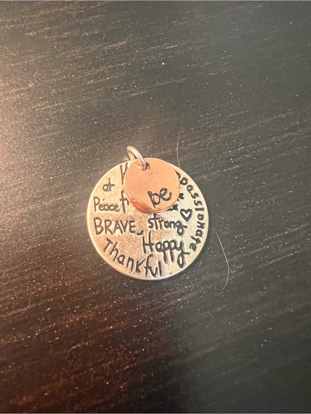Inspirational Pendant  Necklace Silver & Copper